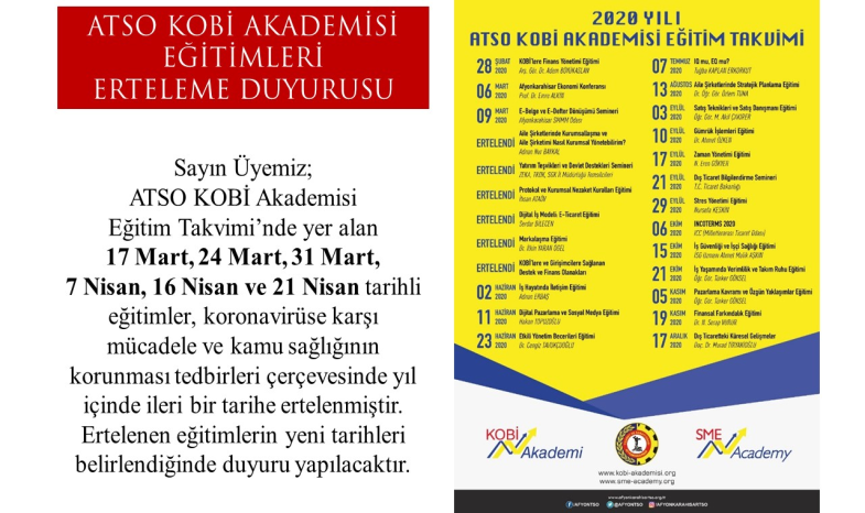 KOBİ AKADEMİSİ EĞİTİM TAKVİMİ'NDE ERTELEME